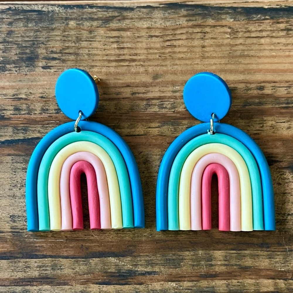 Polymer clay rainbow arch earrings